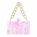 Pink marble acrylic evening clutch bag with elegant golden ring handle for wedding - Pink