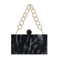 Chic marble acrylic evening clutch with black and white texture and chunky gold chain - Black