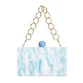 Blue marble acrylic evening clutch bag with gold chain strap for wedding parties - Sky Blue
