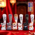 Set of 6 cute long-armed lucky cat figurines in various colors for desktop decoration - Mighty Lucky Cat Set (99909)