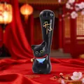 Lucky black cat resin figurine with long paw and gold lettering for home office decor - Good Luck Cat (99909)