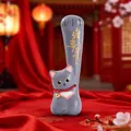 Gray Maneki Neko figurine with long arm and lucky gold calligraphy on festive background - Everything Smooth Cat (99909)