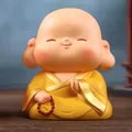 Cute Amitabha Buddha desktop ornament in yellow robe with prayer beads style B - Amitābha Monk (1234-2 Large)