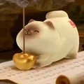Lucky cat ceramic incense burner with golden ingot and red blessing character - Fortune Cat Incense Holder (1188-55)