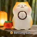 Cute Capybara Lucky Cat figurine with prayer beads and a small persimmon ornament - Blessing Cat Decor (1188-55)