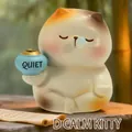 Cute Zen cat figurine meditating with a blue incense burner for peaceful desktop decor - Meditating Cat (1188-55) / 1 Piece