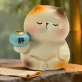 Cute Zen cat figurine meditating with a blue incense burner for peaceful desktop decor - Meditation Cat (1188-55)