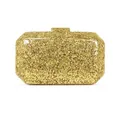 Elegant gold glitter evening clutch bag with rectangular metal clasp on white background - Sequin Texture / Gold