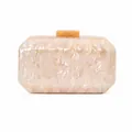 Macro detail of ivory marble acrylic clutch bag showing the elegant resin texture and clasp - Champagne