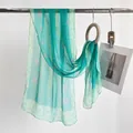 Green lotus silk scarf with calligraphy print and elegant summer sun protection beach wrap - Ink Wash Lake Blue