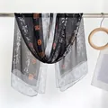 Long summer black chiffon scarf with white calligraphy and red seal print for women - Ink Wash Black