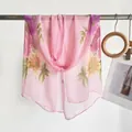 Pink chiffon scarf with elegant gradient floral print for beach sun protection - Ink Peony Pink