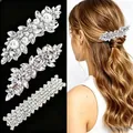 Three-piece silver hair clip set with marquise rhinestones and imitation pearls - Silver 3-Piece Style 36