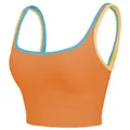 High-impact sports bra in bright orange with sky blue and yellow contrast straps - Orange