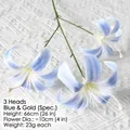 Faux lily in blue gradient with 3 flower heads for Monet garden style wedding decor - Golden Lily Blue