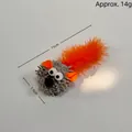 Gray plush mouse cat toy with bright orange feathers, size 15cm x 5.5cm, weight 14g - Grey and Orange Mop Mouse