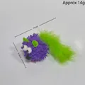 Purple plush cat toy monster with green feather tail and 15cm length for pet play - Purple and Green Mop Mouse