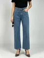 Vollansicht der klassischen Vintage-Denim-Jeans mit weitem Bein für Damen - S / Blau