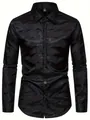 Men's black long sleeve shirt with wavy textured jacquard fabric in size S - S / Tops / Black Jacquard