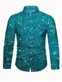Men's long sleeve shirt in teal with sparkling glitter texture and white stars - S / Tops / Lake Blue Starry (A-141-36)
