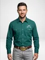Men's long sleeve western shirt in dark green with white bull skull embroidery - S / Tops / Dark Green Bull Head (A-141-37)
