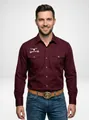 Men's burgundy long sleeve shirt with bull embroidery and dual flap pockets - S / Tops / Wine Red Bull Head (A-141-37-Wine Red)