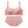 Seamless square neck lingerie set in dusty rose pink with wireless supportive bra - Pink