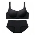 Conjunto de bralette negro sin costuras con cuello cuadrado y braga a juego en tejido suave - S / Negro