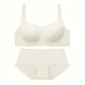 Conjunto de lencería beige sin costuras con sujetador de cuello cuadrado y braguita - S / Blanco Roto