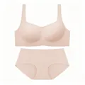 Seamless square neck lingerie set with bra and panties in nude finish for comfort - Beige