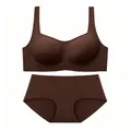 Seamless square neck bra and panty set in coffee brown with soft support - Brown