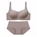 Seamless square neck bralette and panties set in grey-purple with soft support - Gray Purple