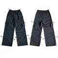 Quick-dry dark grey cargo pants with adjustable drawstrings and elastic waist style - XS / Black