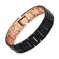 Magnetic link bracelet in black and rose gold finish with double row magnets - Ancient Copper All Magnets Black Painted