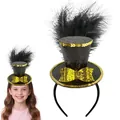 Halloween witch hat headband with black sequins, gold bow, and feather accent for girls - Gold Bowknot Black Hat