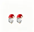 Christmas stud earrings featuring sparkling cubic zirconia with a festive red Santa hat design - 92. Rhinestone-studded Santa Hat