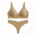 Ensemble soutien-gorge et string sans couture couleur chair avec maintien souple - 2XL / Peau Foncée