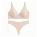 Ensemble lingerie sans couture nude avec soutien-gorge en V sans armature et string - 2XL / Beige
