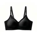 Seamless plus size black wireless bra with V-neck design and soft jelly support - S / Black