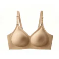 Seamless large size wireless bra in beige skin tone with adjustable wide straps - S / Deep Skin