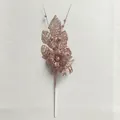 Rose gold glitter artificial flower stem with hollow leaves for Christmas tree decoration - Rose Gold