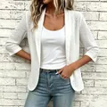 Close-up of white 3/4 sleeve cardigan featuring intricate geometric eyelet hollow patterns - 1XL / White