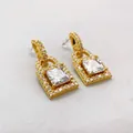 Boucles d'oreilles cadenas plaquées or 18K avec cristal carré et pavé - Boucles d'oreilles pendantes petit cadenas