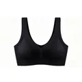 Close-up of seamless black V-neck bra with wide shoulder straps and smooth fabric - S / Black