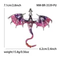 Fantasy dragon brooch with purple enamel wings and colorful rhinestones for suits - Vintage Silver - Purple