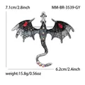 Broche dragon en argent antique avec émail gris et strass rouges, taille 7.1x6.2cm - Argent Antique - Gris