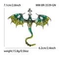Broche dragon en émail dégradé vert et jaune avec cristaux sur support en alliage - Argent Antique Vert