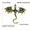 Broche dragon doré en émail vert et strass, dimensions de 7,1 cm par 6,2 cm - Or Antique - Vert Doré 3539-gd/gn