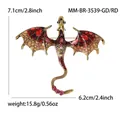 Western dragon brooch in vintage gold with red and black enamel and rhinestones - Antique Gold-Gold Red