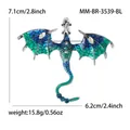 Silver western dragon brooch with blue-green enamel gradient and inlaid rhinestones - Antique Silver Blue